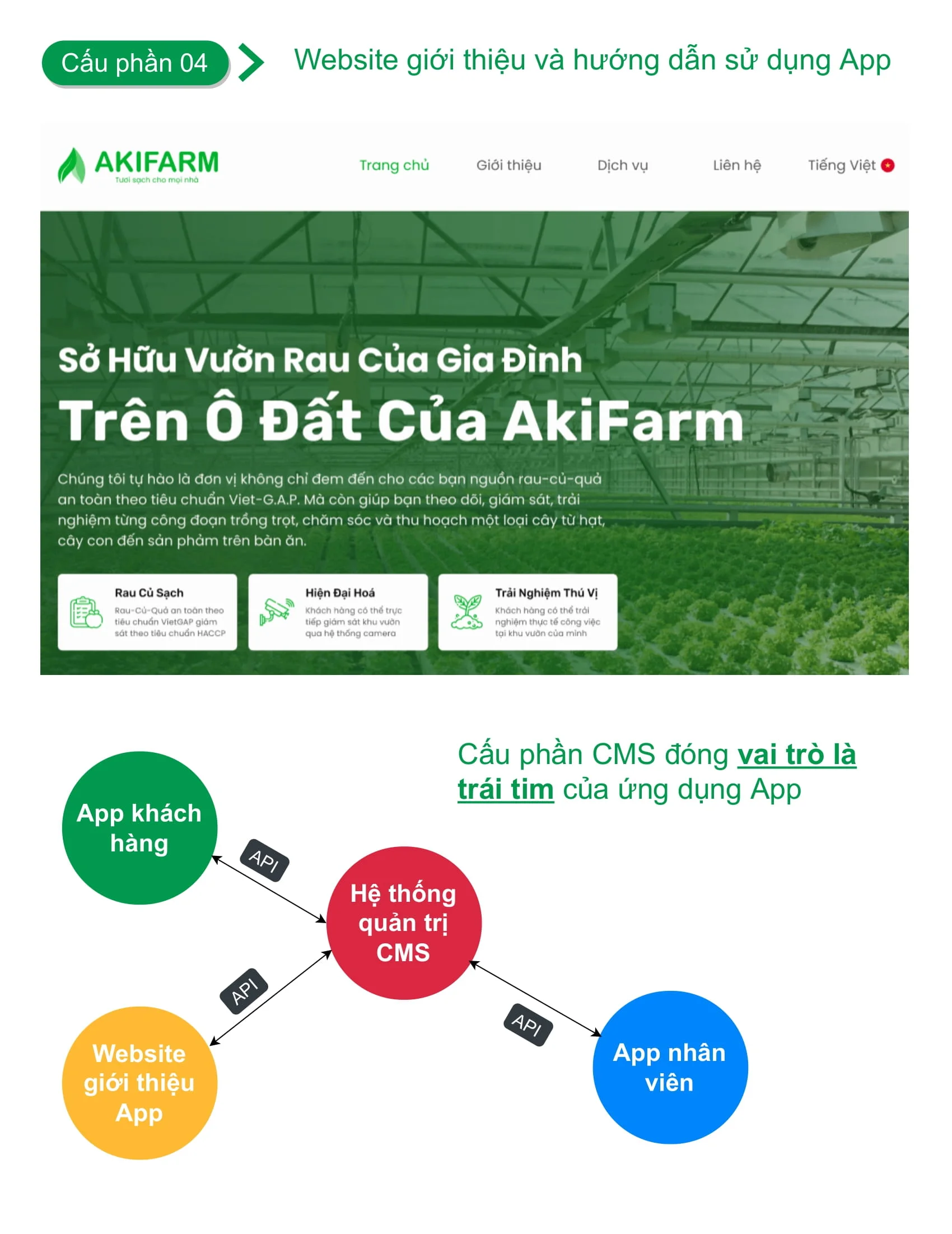 Cấu phần landing page giới thiệu dự án Mobile App Akifarm